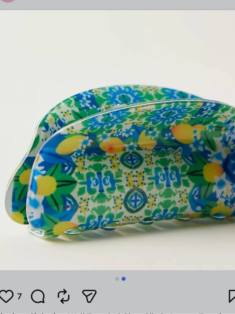 Free People Well Traveled Claw Clip Lemon Tree Blue Green Pattern Hair NEW NWT